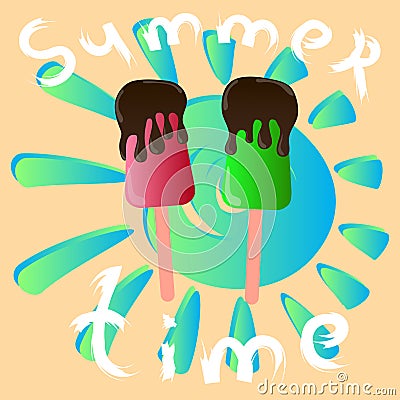 Summer time and ice cream vector poster Vector Illustration