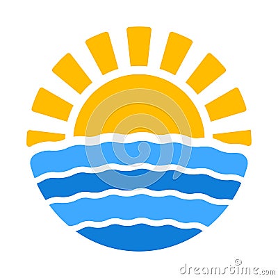 Summer time icon with sun and sea Vector Illustration