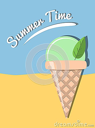 Summer time illustration with ice cream Vector Illustration