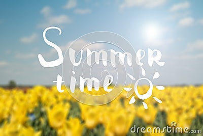 Summer time lettering with blur background. Stock Photo