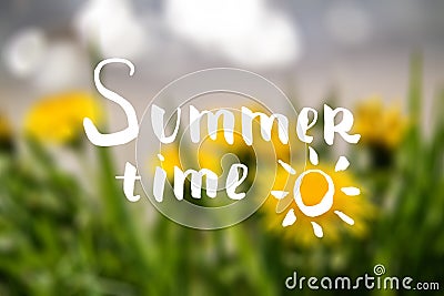 Summer time lettering with blur background. Stock Photo