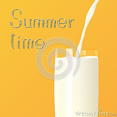 Summer time milk poured in to the glass Vector Illustration