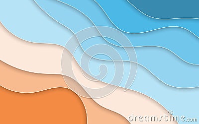 Summer time. Paper cut style blue sea and beach summer background with frame. Vector illustration Vector Illustration