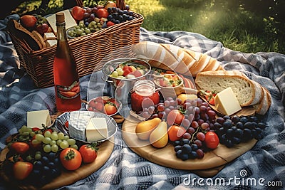 summer time picnic with various fruits ai generated Stock Photo