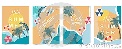 Summer time postcard with sea and beach in the daytime background Vector Illustration