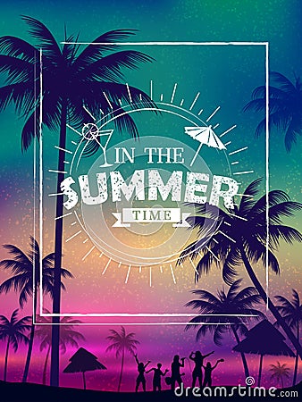 Summer time poster wallpaper for fun party invitation banner template Vector Illustration