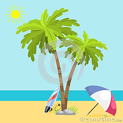 Summer time seach sea shore realistic accessory vector illustration sunshine travel Vector Illustration