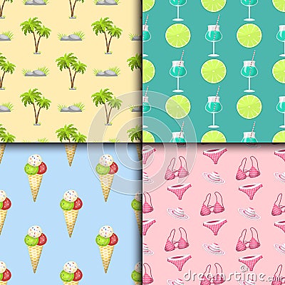 Summer time seamless pattern beach sea shore realistic accessory vector illustration sunshine travel Vector Illustration