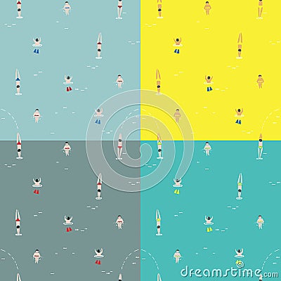 Summer time seamless pattern with swimming children. Vector Illustration