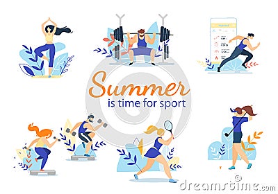 Summer Time Sport Activities Set Isolated on White Vector Illustration