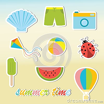 Summer time stickers Vector Illustration