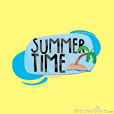 Summer time title with coconut trees and yellow background Stock Photo
