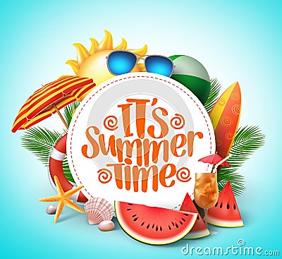 Summer time vector banner design with white circle Vector Illustration