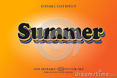 Summer title background Editable text effect, 3d text template Vector Illustration