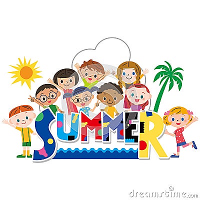Summer title and children Vector Illustration