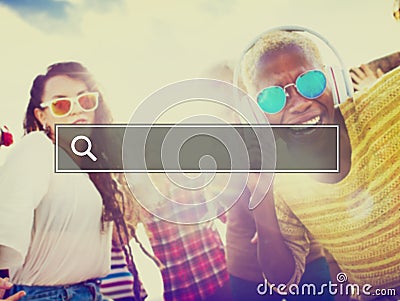 Summer Togetherness Friendship Searching Internet Concept Stock Photo