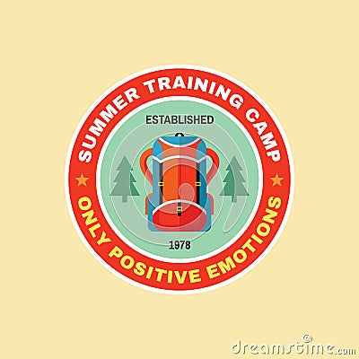 Summer training camp - concept badge in flat design style. Adventure expedition creative vintage circle logo. Outdoor explore Vector Illustration