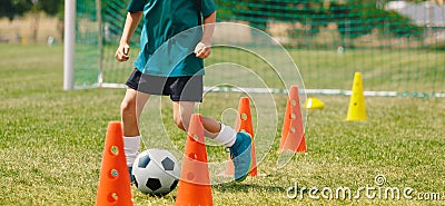 Summer Training Camp. Soccer Drills: The Slalom Drill. Youth Soccer Practice Drills Stock Photo
