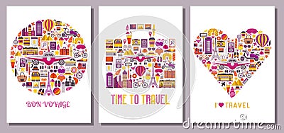 Summer Travel Around the World Cards Templates Vector Illustration