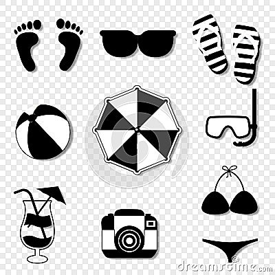 Summer travel beach icon set isolated on transparent background Vector Illustration