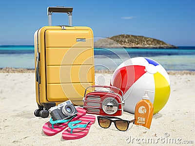 Summer travel and beach vacations accessoires. Travel and tourism concept Cartoon Illustration