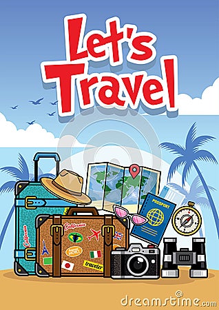 Summer travel cartoon style Vector Illustration