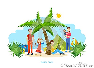 Summer travel - family trip to warm country, common recreation. Vector Illustration