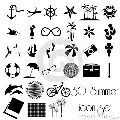 30 Summer travel holiday icon set Vector Illustration