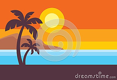 Summer travel - horizontal concept banner template, vector illustration in flat style. Vacation creative layout. Tropical holiday Vector Illustration