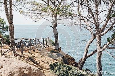 Summer travel nature with sea and cliffs hiking path Stock Photo