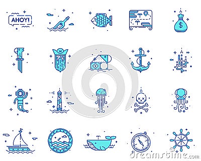 Summer, travel, pirate icons set vector Vector Illustration