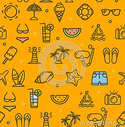 Summer Travel Recreation Holiday Pattern Background. Vector Vector Illustration