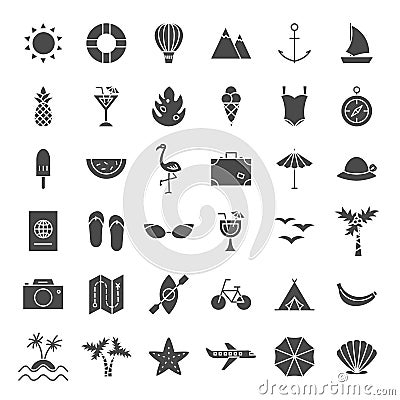 Summer Travel Solid Web Icons Vector Illustration