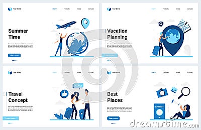 Summer travel vacation planning, modern concept landing page set for tourism website Vector Illustration
