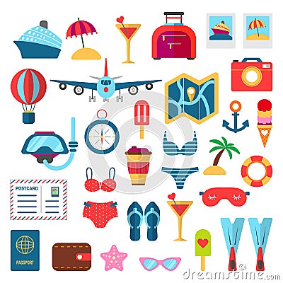 Summer trip holidays vector set flat style Vector Illustration