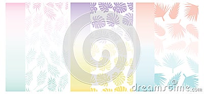 Summer tropical background for cards with gradients and pattern of tropical leaves. Exotic background Vector Illustration