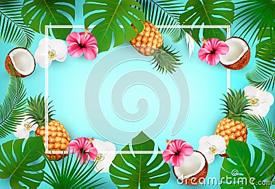 Summer tropical background with exotic palm leaves Vector Illustration