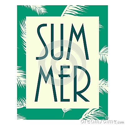 Summer tropical background with exotic palm leaves. Summer postcard. Vector illustration Cartoon Illustration