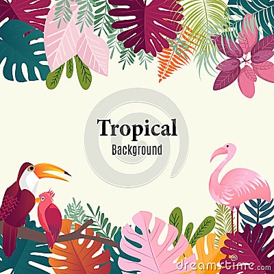 Summer tropical banner palm leaves birds vector image Vector Illustration