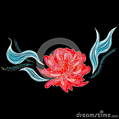 Summer tropical flower. Floral botanical flower isolated on black background. Hand drawn vector illustration. Botanical hawaii Cartoon Illustration