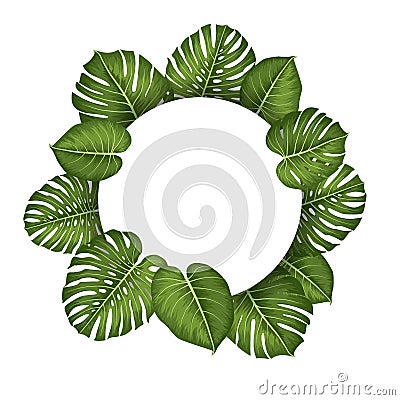 Summer tropical frame wreath border monstera vector for wedding invitation, card, background, etc Stock Photo