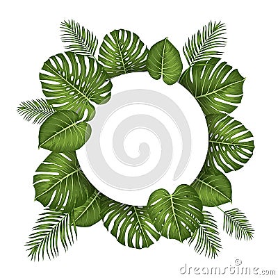 Summer tropical frame wreath border monstera vector for wedding invitation, card, background, etc Stock Photo