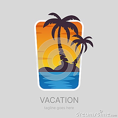 Summer, tropical vacation landscape, palms beach logotype Stock Photo