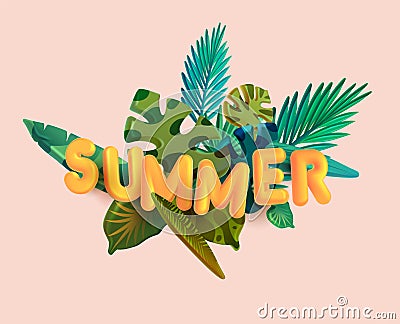 Summer tropical lettering design. Vector Illustration