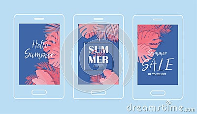 Summer Tropical Sale Banner Wth coral color -Vector Vector Illustration