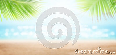 Summer tropical sea with sparkling waves, sand and blue sunny sky Stock Photo