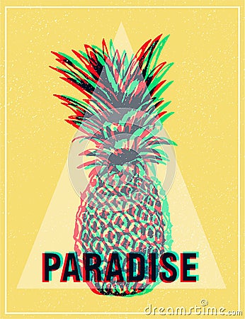 Summer tropical T-shirt graphics print, pineapple. Vector Illustration