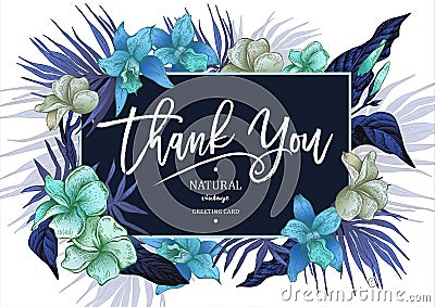 Summer Tropical Vintage Floral Greeting Card Vector Illustration