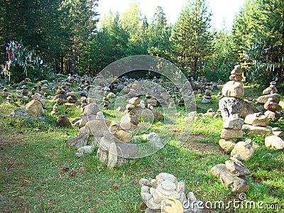 Cult glade in Buryatia through the web. Stock Photo