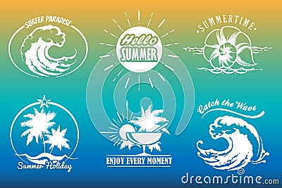 Summer Typography Emblem Set Cartoon Illustration